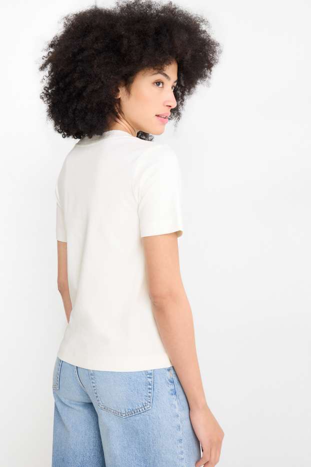 Femmes - T-shirt avec encolure en V - slim fit - blanc