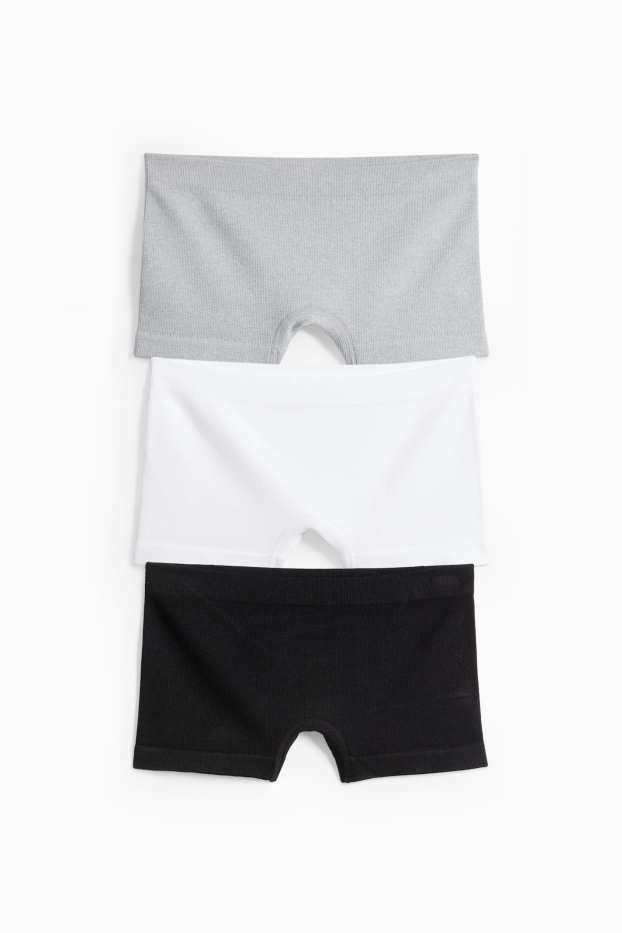 Kinderen: meisjes - Set van 3 - boxershort - ribstof - zwart / grijs