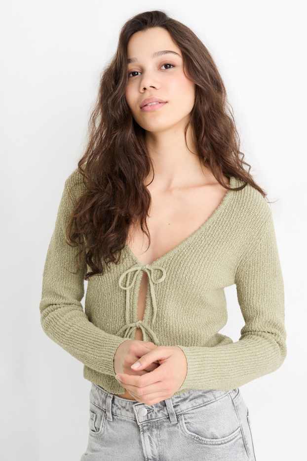 Damen - Strickjacke - gerippt - grün