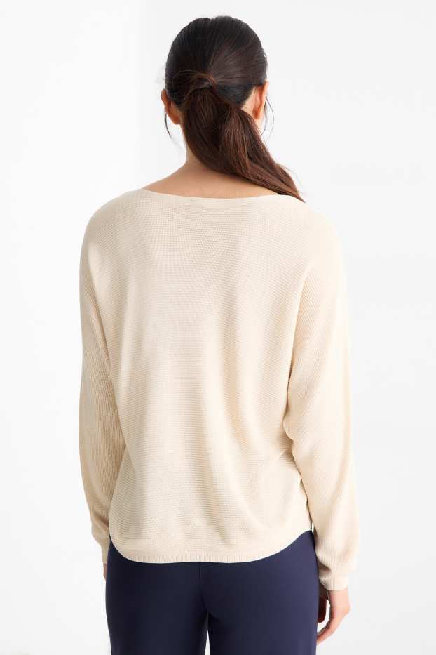 Femmes - Pull - finition côtelée - beige clair