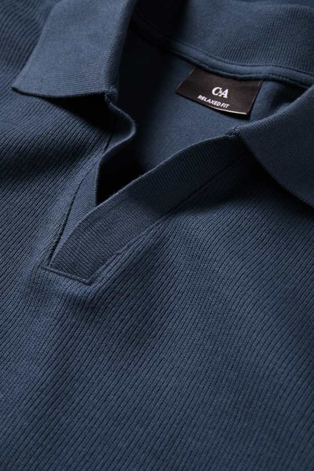 Hommes - Polo en maille - relaxed fit - finition côtelée - turquoise foncé