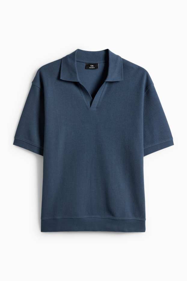 Hommes - Polo en maille - relaxed fit - finition côtelée - turquoise foncé