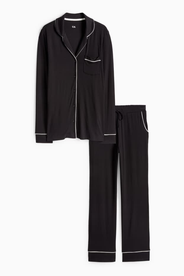 Dames - Pyjama van viscose - zwart