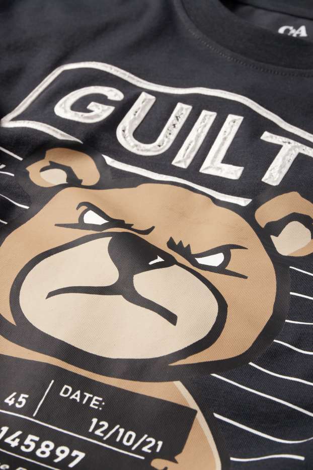 Kinder Jungen - Bär - Kurzarmshirt - dunkelgrau