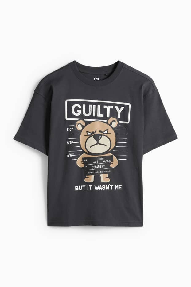 Kinder Jungen - Bär - Kurzarmshirt - dunkelgrau