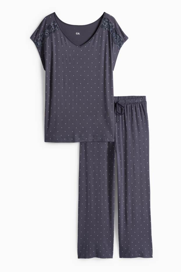 Femei - Pijama din viscoză - cu buline - albastru închis