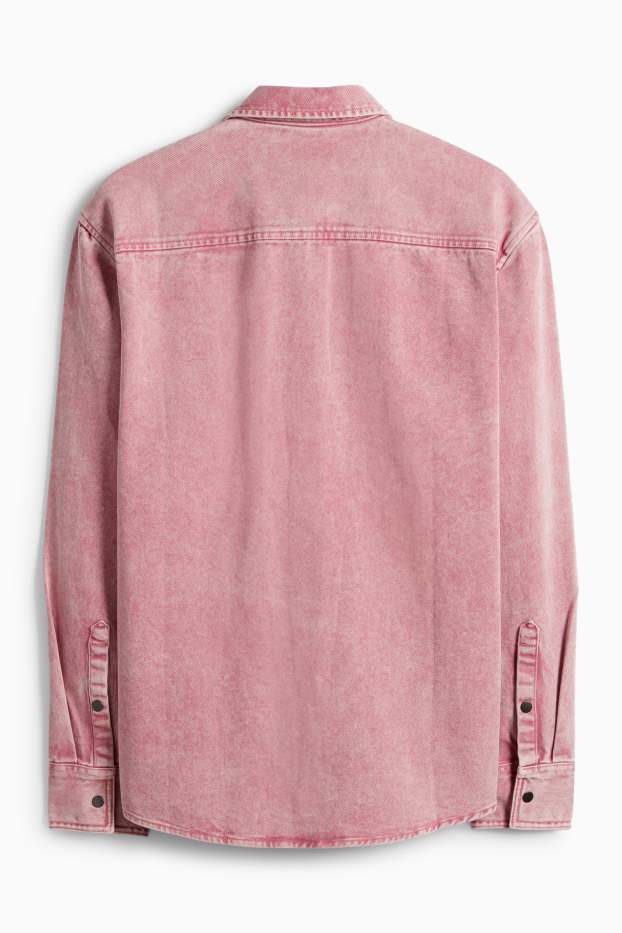 Uomo - Camicia di jeans - relaxed fit - collo all'italiana - rosa scuro