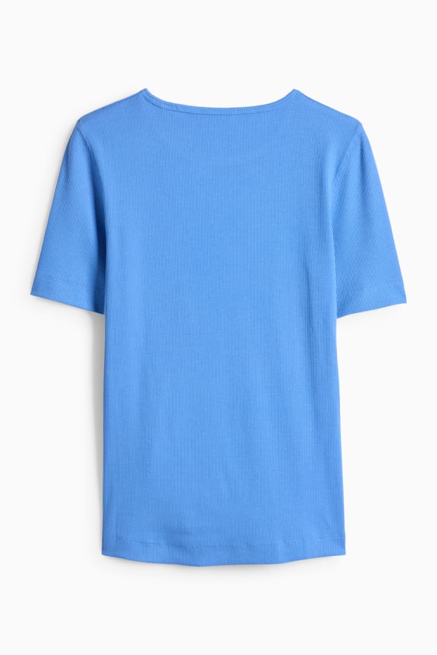 Dámské - Tričko - slim fit - žebrované - modrá