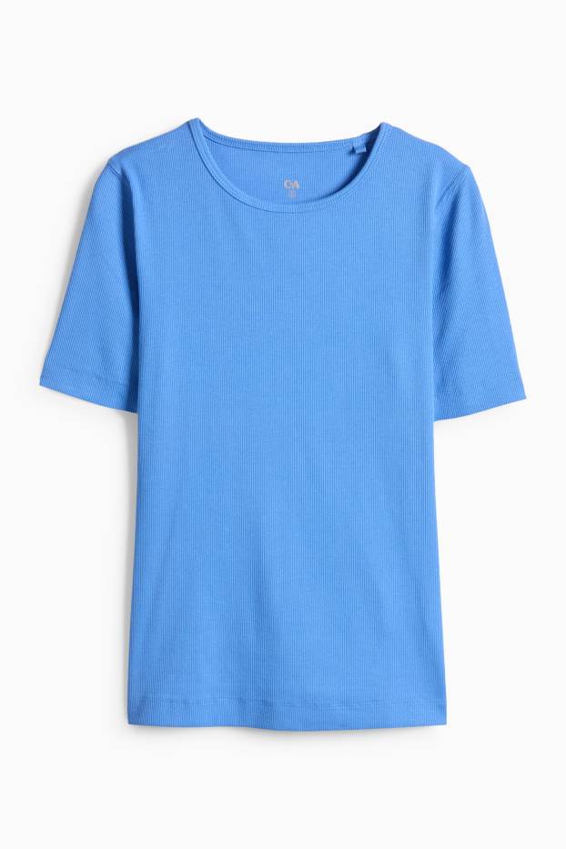 Dámské - Tričko - slim fit - žebrované - modrá