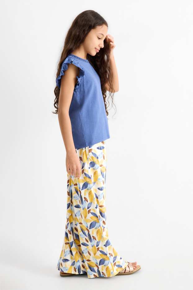 Bambine - Pantaloni di stoffa - effetto brillante - fantasia - giallo