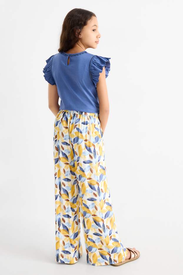Bambine - Pantaloni di stoffa - effetto brillante - fantasia - giallo