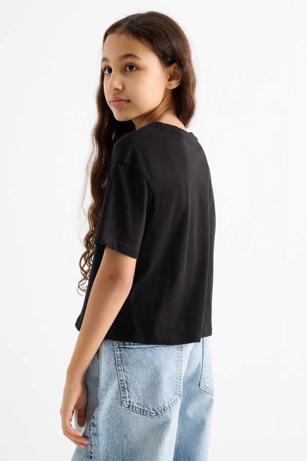 Niñas - Pack de 2 - corazones y París - camisetas de manga corta - negro / blanco