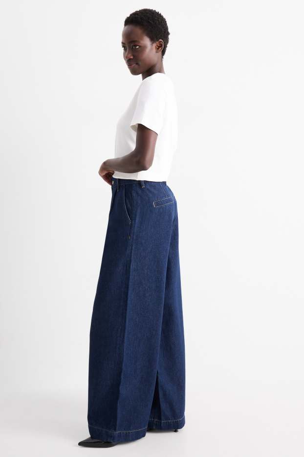 Femei - Wide leg jeans - talie înaltă - denim-albastru închis