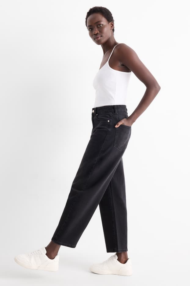 Damen - Barrel Jeans - High Waist - dunkeljeansgrau