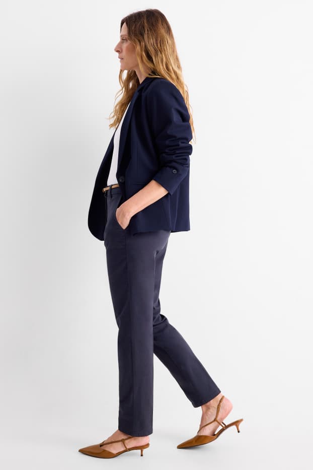 Dames - Pantalon met riem - mid waist - tapered fit - donkerblauw