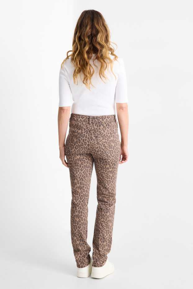 Damen - Stoffhose - Mid Waist - Slim Fit - Leo-Print - hellbraun