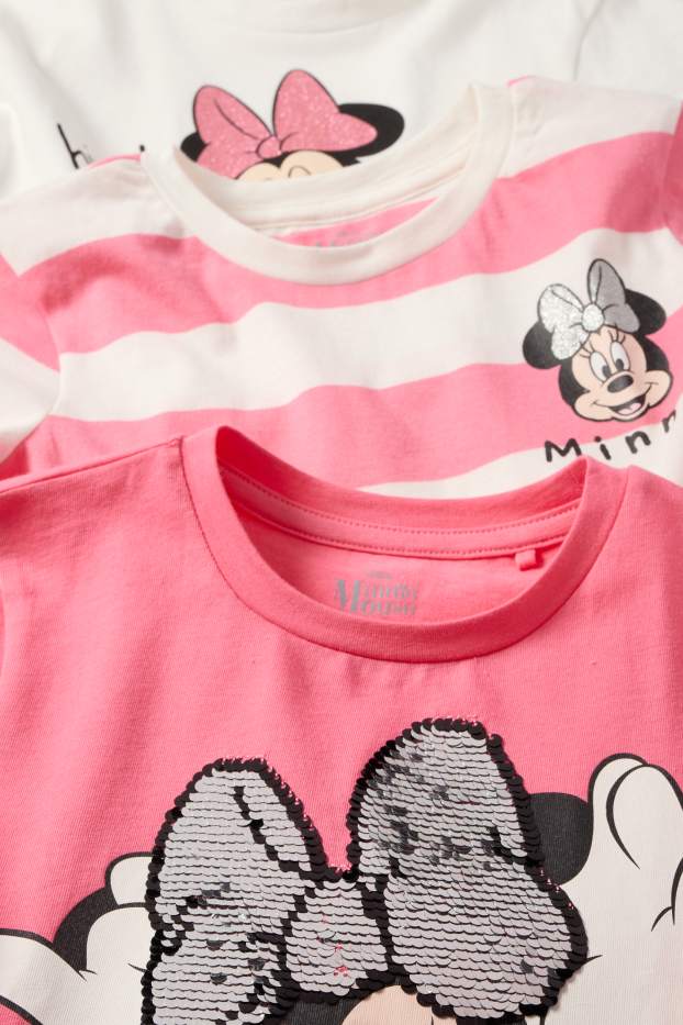Děti - dívky - Multipack 3 ks - Minnie Mouse - tričko s krátkým rukávem - s třpytivými efekty - růžová
