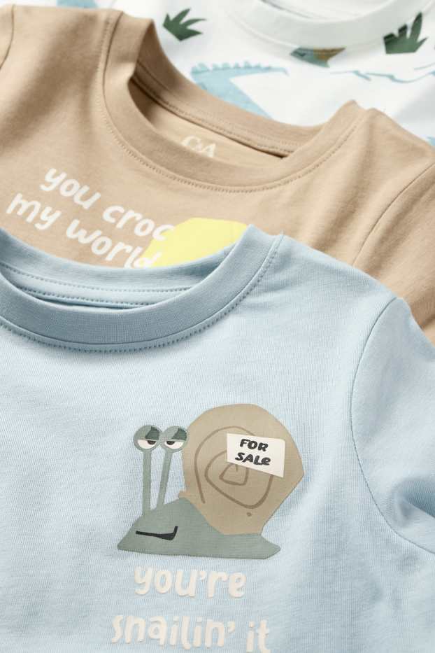 Children Boys - Multipack of 3 - crocodile and snail - short sleeve T-shirt - blue / beige