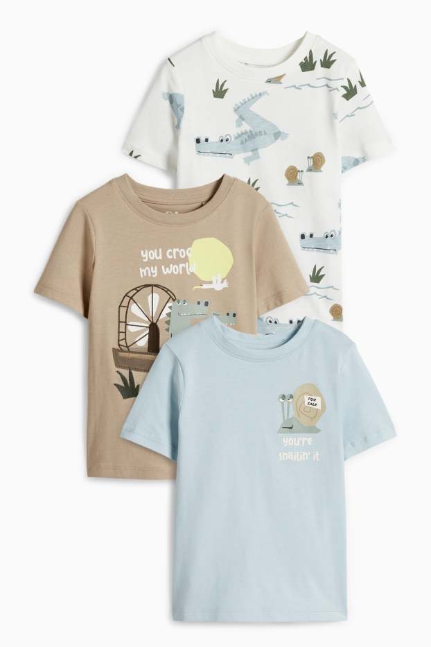 Children Boys - Multipack of 3 - crocodile and snail - short sleeve T-shirt - blue / beige