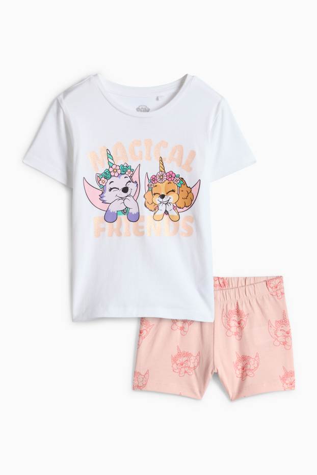 Bambine - PAW Patrol - Skye ed Everest - pigiama corto - 2 pezzi - bianco / rosa