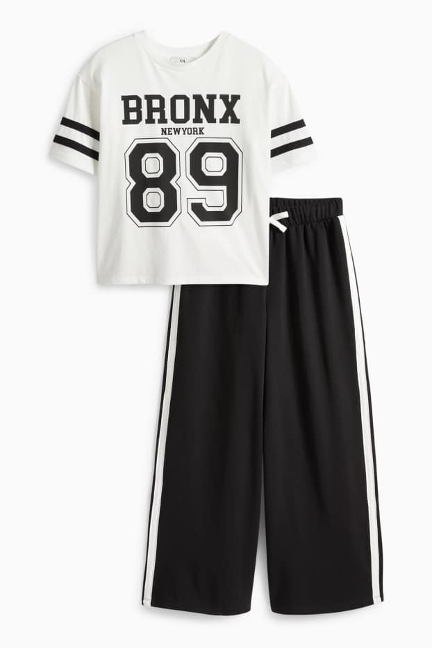 Enfants filles - Bronx - ensemble - T-shirt et bas de jogging - 2 pièces - noir / blanc