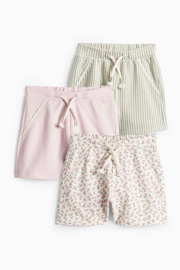 Bébés filles - Lot de 3 - petites fleurs - shorts en molleton pour bébé - blanc / rose