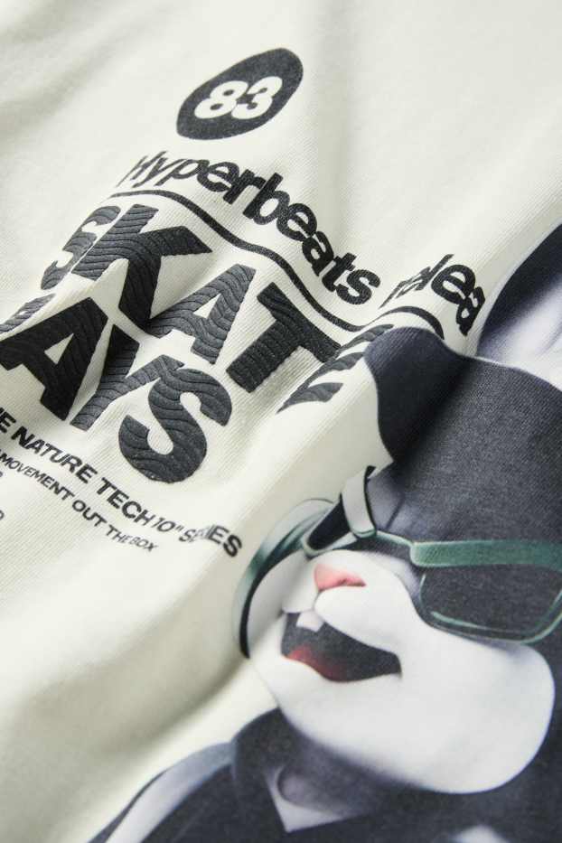 Children Boys - Bunny rabbit - short sleeve T-shirt - black / beige