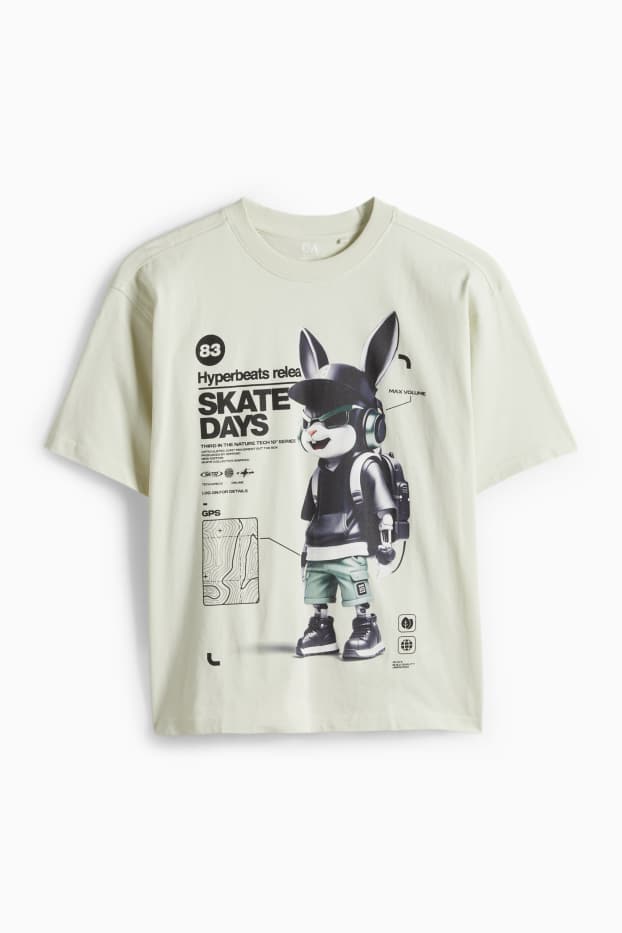 Children Boys - Bunny rabbit - short sleeve T-shirt - black / beige