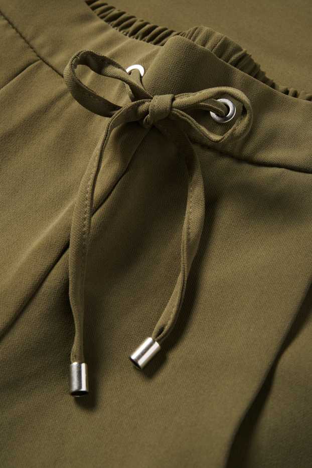 Dámské - Plátěné kalhoty - mid waist - tapered fit - tmavozelená