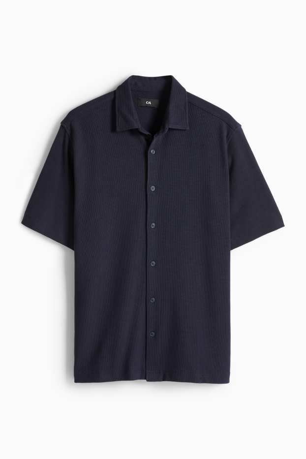 Hommes - Chemise - regular fit - col kent - finition texturée - bleu foncé