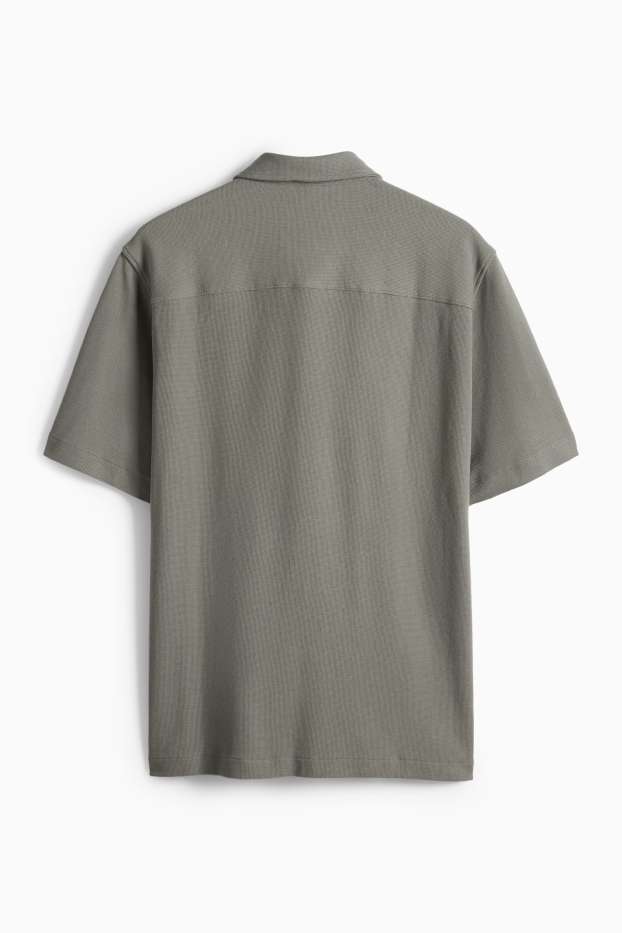 Heren - Overhemd - regular fit - Kent - met structuur - donkergroen