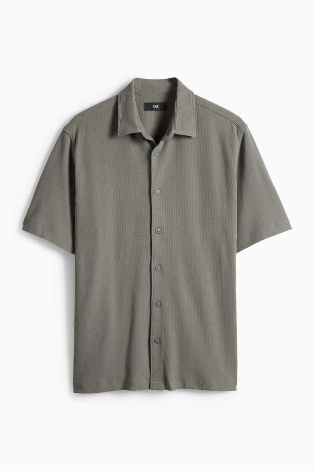 Heren - Overhemd - regular fit - Kent - met structuur - donkergroen