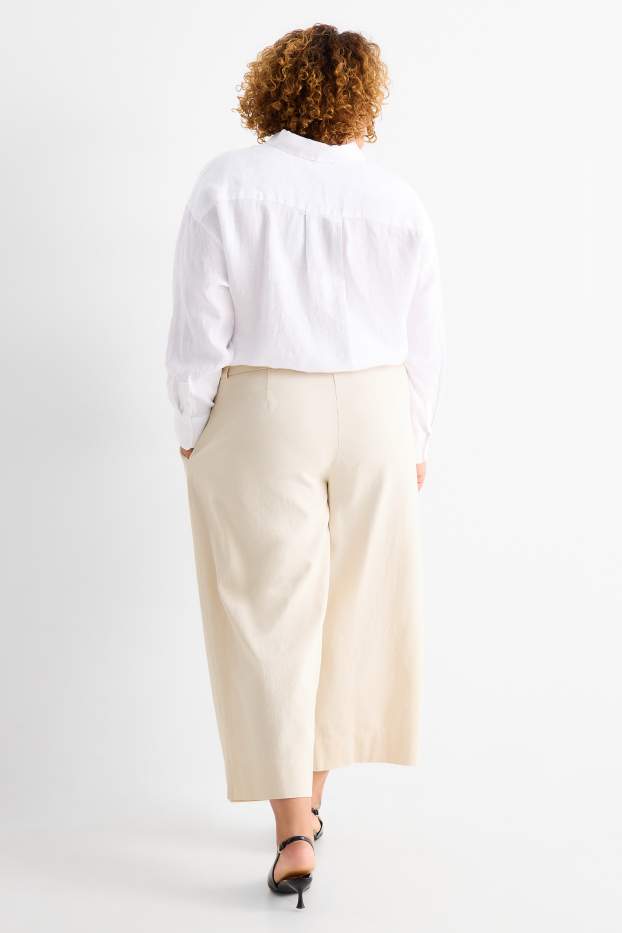 Dona - Pantalons de tela amb cinturó - high waist - wide leg - beix clar
