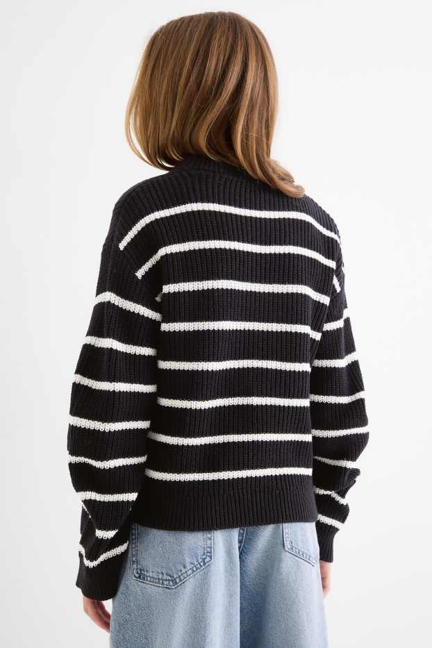 Children Girls - Jumper - ribbed - striped - black / white