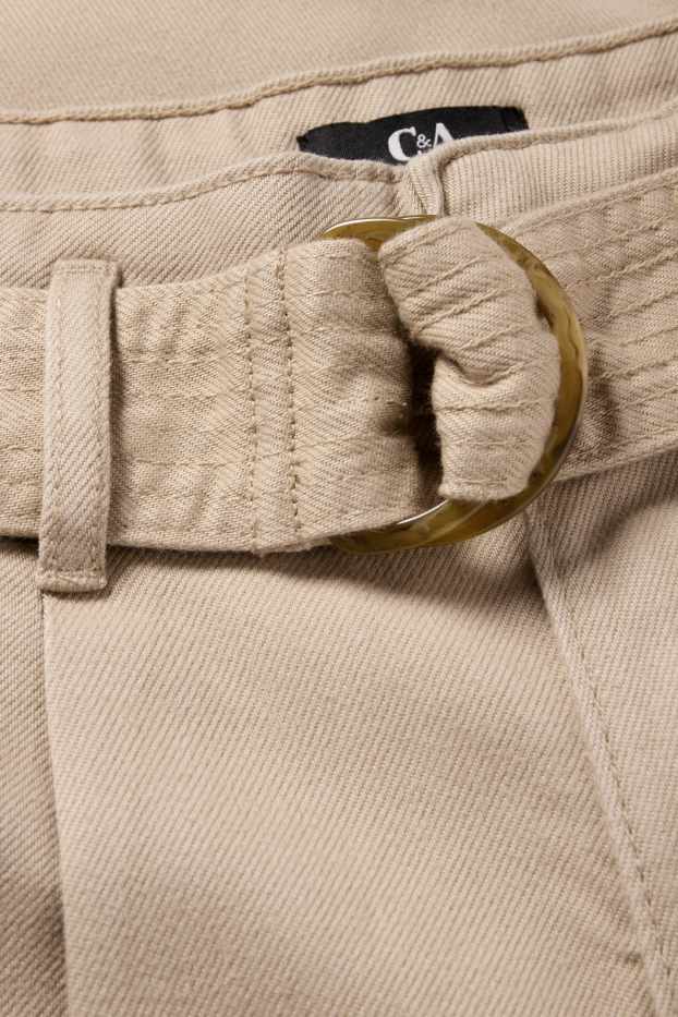 Dámské - Cargo kalhoty s páskem - high waist - tapered fit - béžová