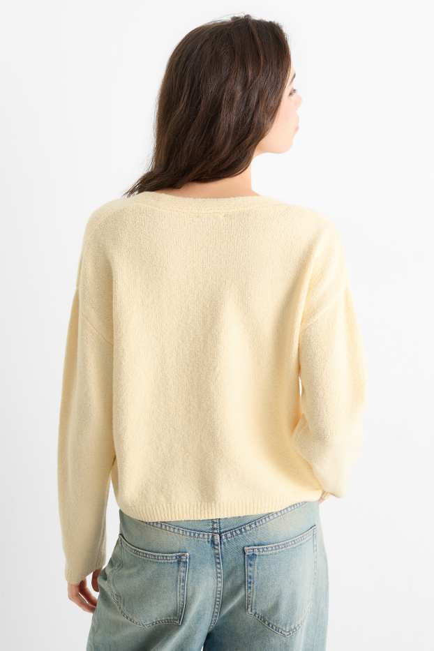 Women - Knitted cardigan - light yellow