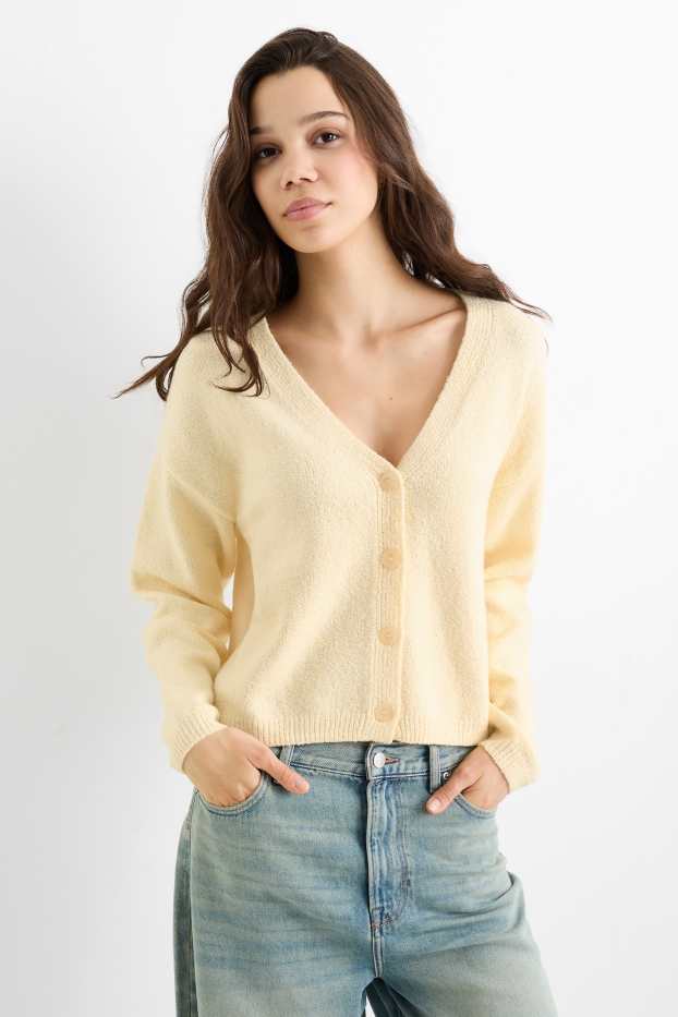 Women - Knitted cardigan - light yellow
