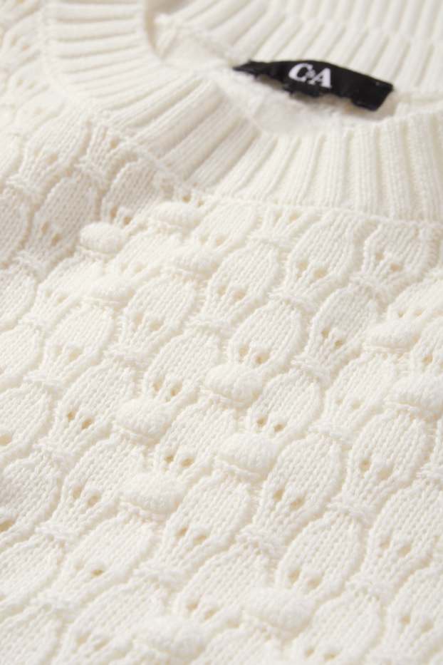 Damen - Strickpullover - kurzarm - strukturiert - weiss
