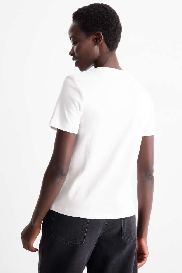 Dámské - Tričko se štrasovými kamínky - regular fit - bílá