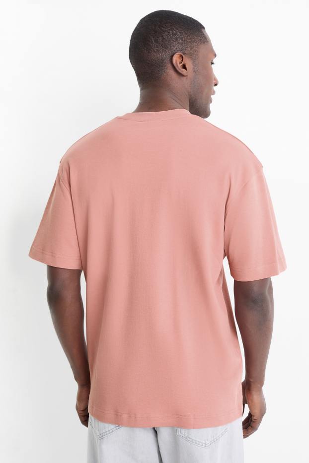 Hommes - T-shirt - relaxed fit - rose foncé