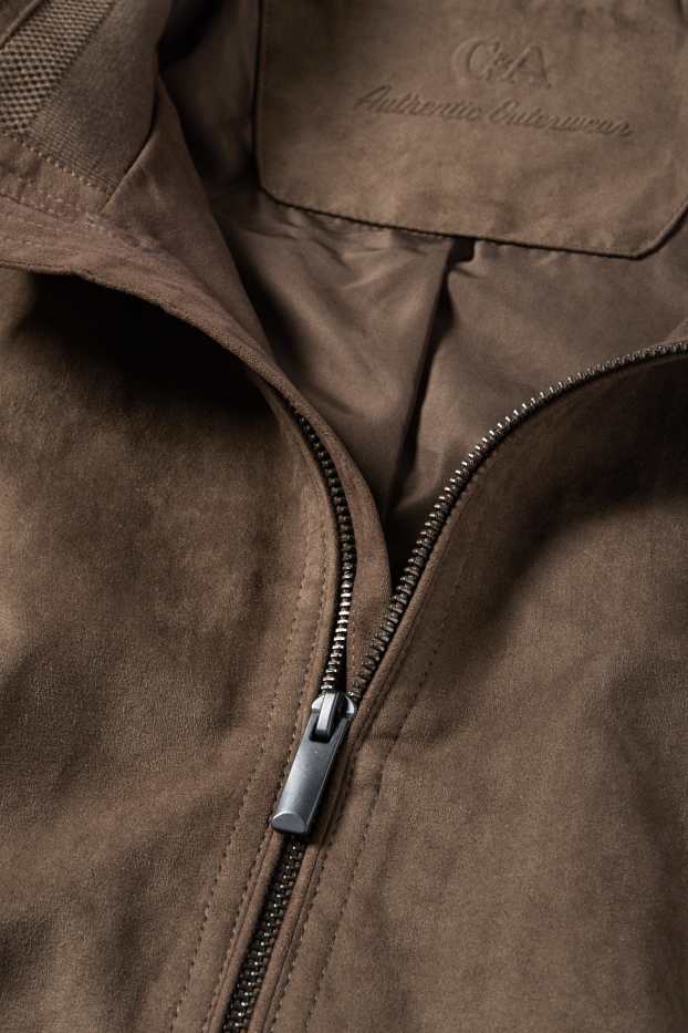 Pánské - Blouson - imitace semiše - tmavohnědá