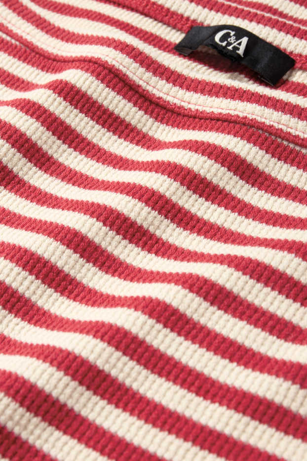 Damen - T-Shirt - Regular Fit - gestreift - strukturiert - rot / cremeweiss