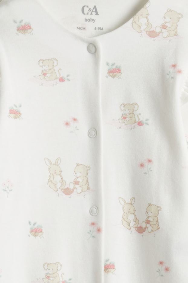 Baby: meisjes - Set van 3 - teddybeer en bloemetje - babypyjama - wit / roze