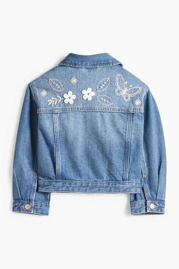 Kinder Mädchen - Blume und Schmetterling - Jeansjacke - jeansblau
