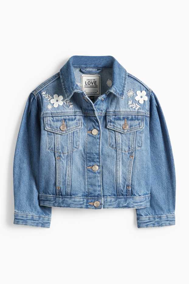 Kinder Mädchen - Blume und Schmetterling - Jeansjacke - jeansblau