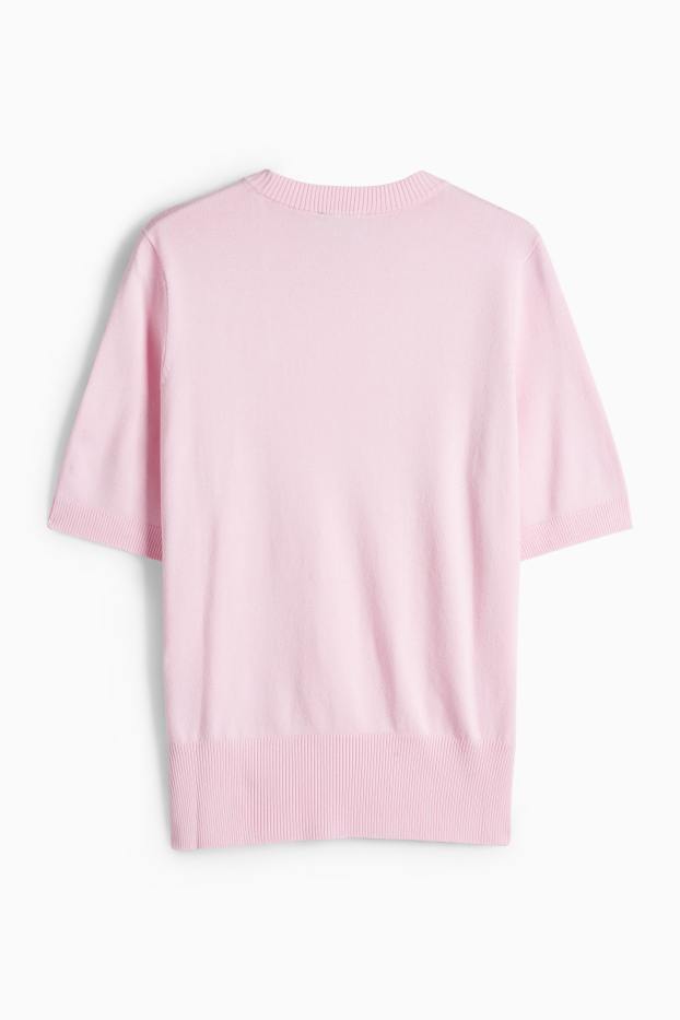 Femei - Pulover tricotat - mânecă scurtă - roz