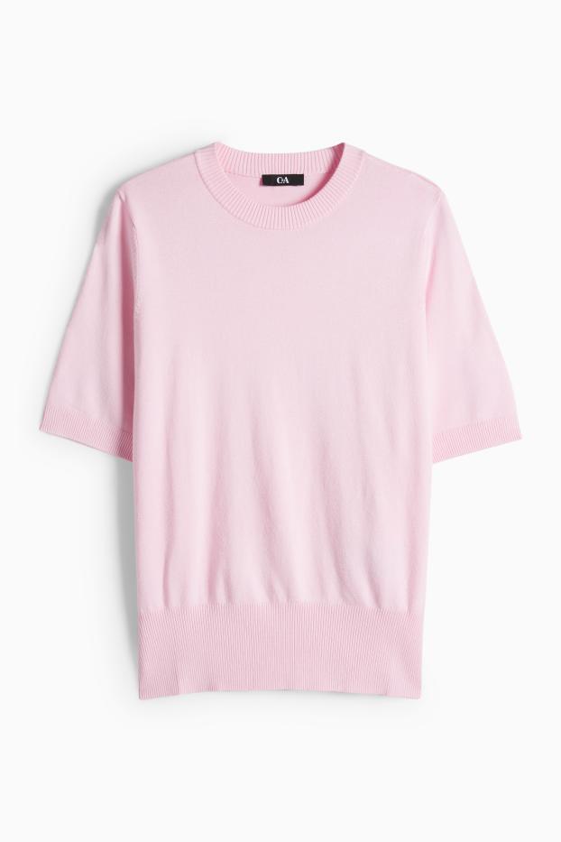 Femei - Pulover tricotat - mânecă scurtă - roz