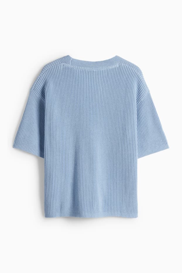 Femei - Pulover tricotat - mânecă scurtă - albastru deschis