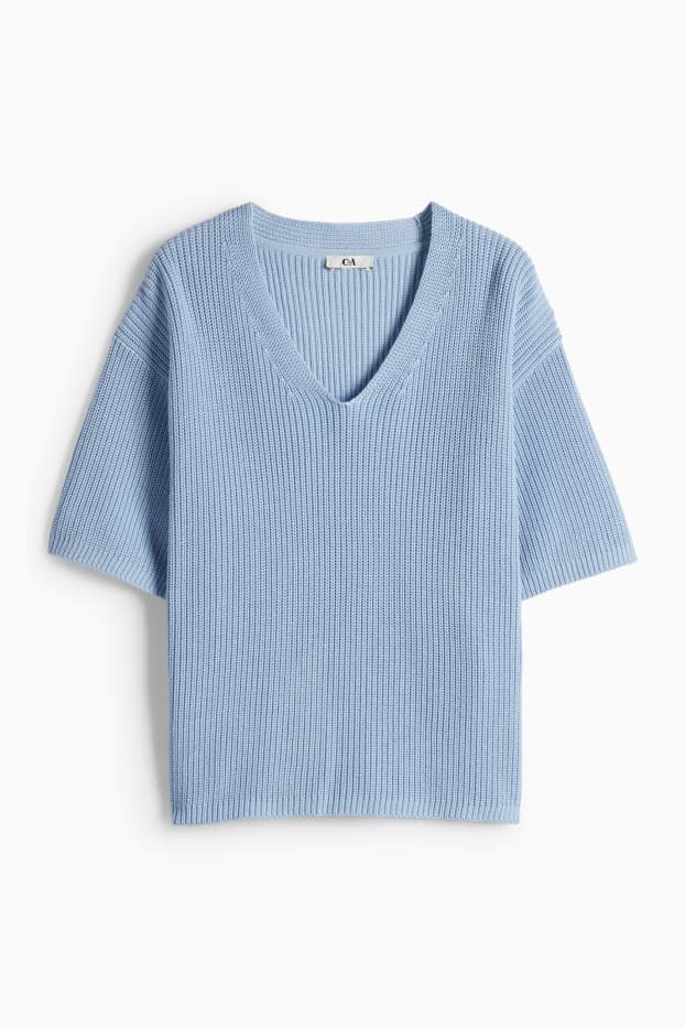 Femei - Pulover tricotat - mânecă scurtă - albastru deschis