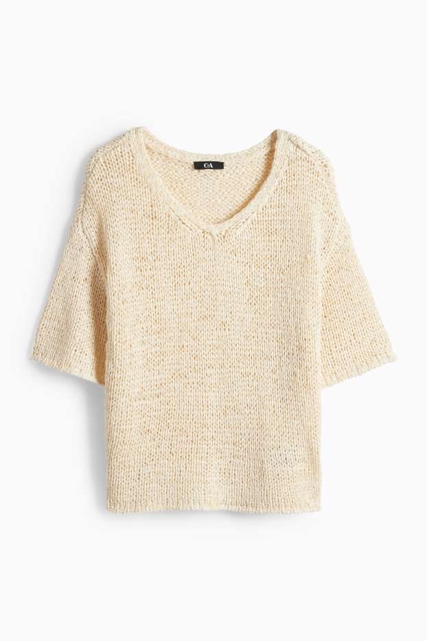 Damen - Strickpullover - kurzarm - hellbeige
